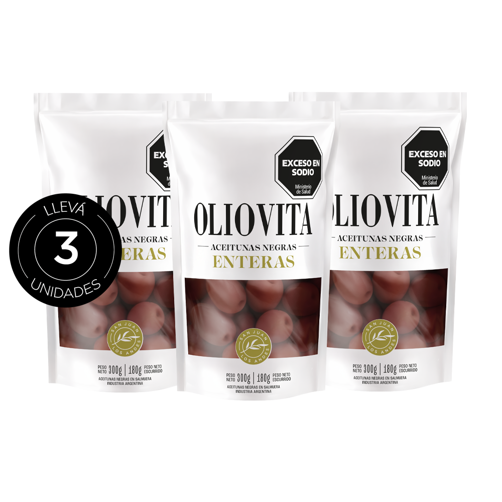 Aceitunas Oliovita enteras negras doypack 300gr x3