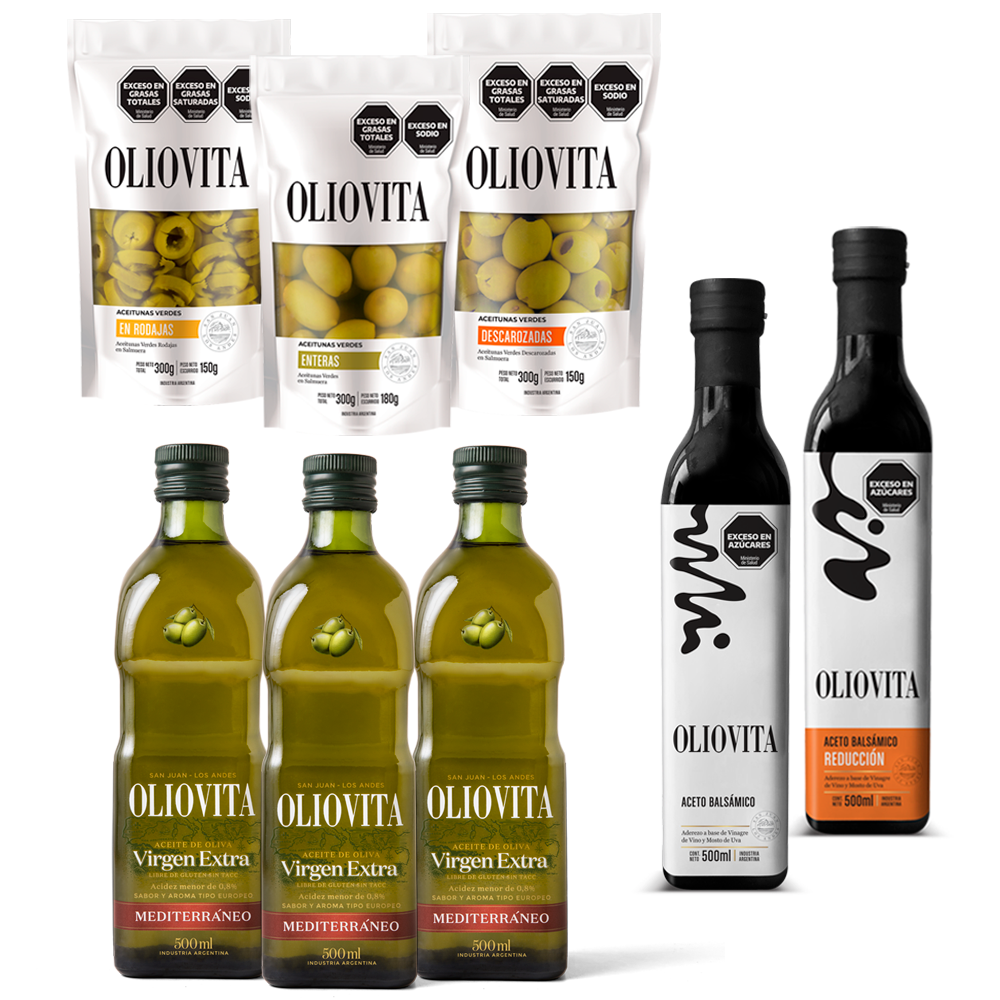 Oliovita Combo Blend Mediterraneo x3 unidades -Aceite de Oliva Virgen Extra + Aceitunas + Aceto Balsamico