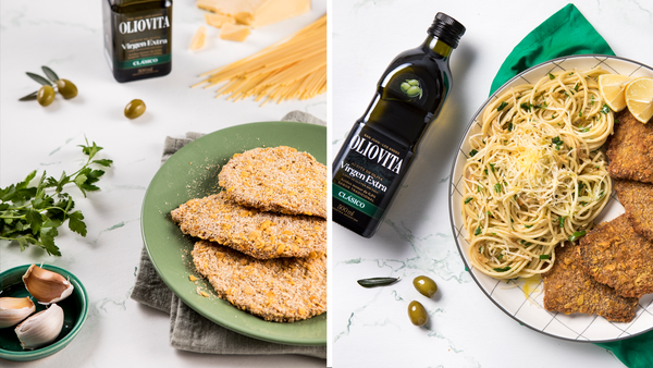 Milanesas con tallarines con ajo y queso (4/5 porciones)