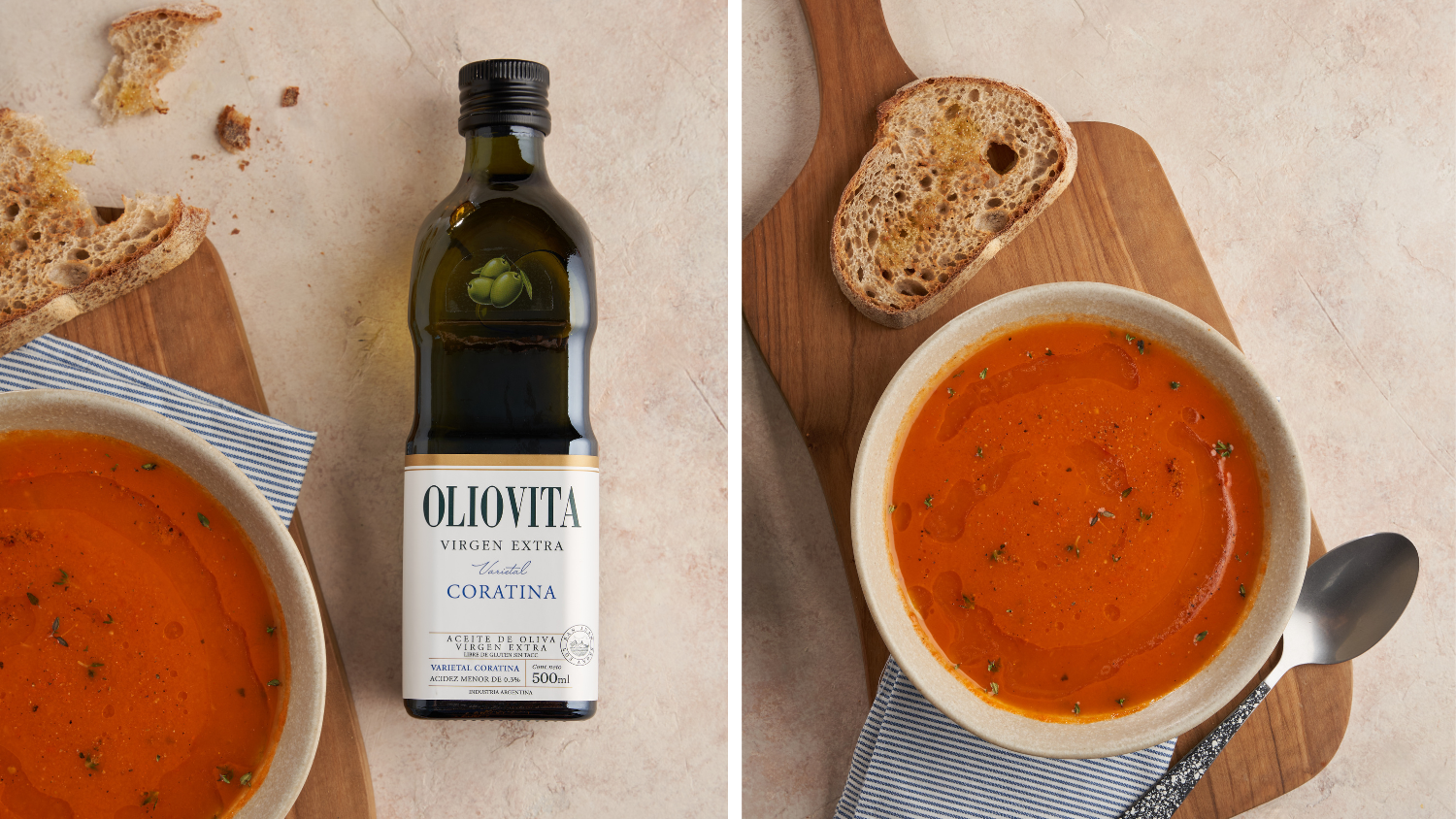 Sopa de tomate casera con aceite de oliva