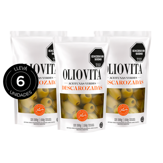 Aceitunas descarozadas Verdes Sin gluten doy pack 300gr x6