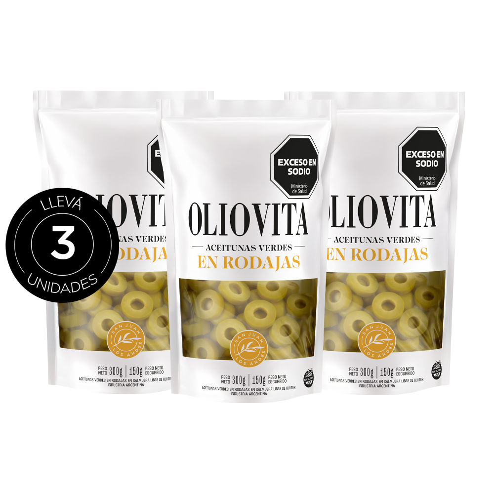 Aceitunas Oliovita en rodajas verdes sin gluten doypack 300gr x3