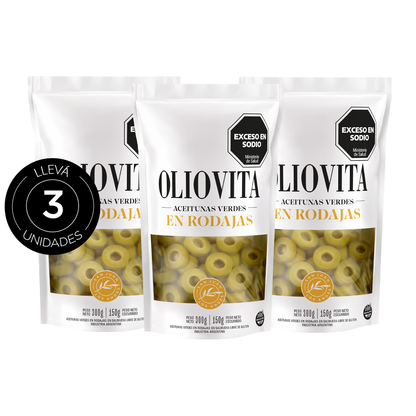 Aceitunas Oliovita en rodajas verdes sin gluten doypack 300gr x3
