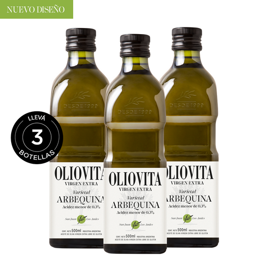 Aceite de Oliva Virgen Extra - Oliovita Varietal Arbequina 3 Unidades x 500ml