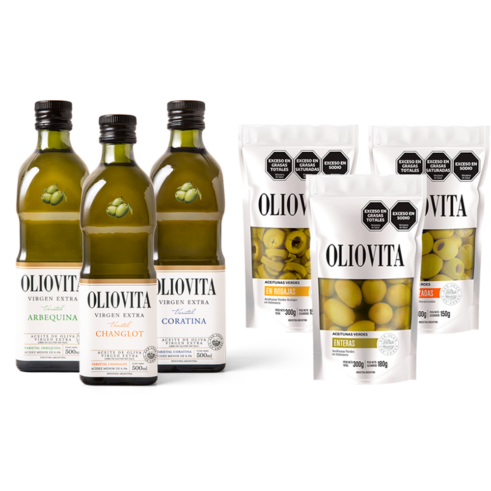 Oliovita Mix Varietales 3 unidades x 500ml - Aceite de Oliva Virgen Extra + Aceitunas