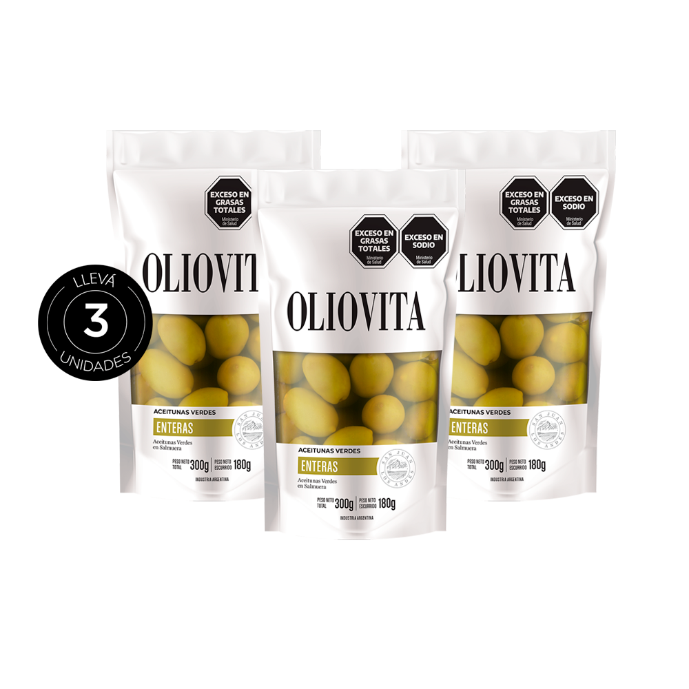 Oliovita Aceitunas Verdes Enteras Doypack 3 unidades 300gr