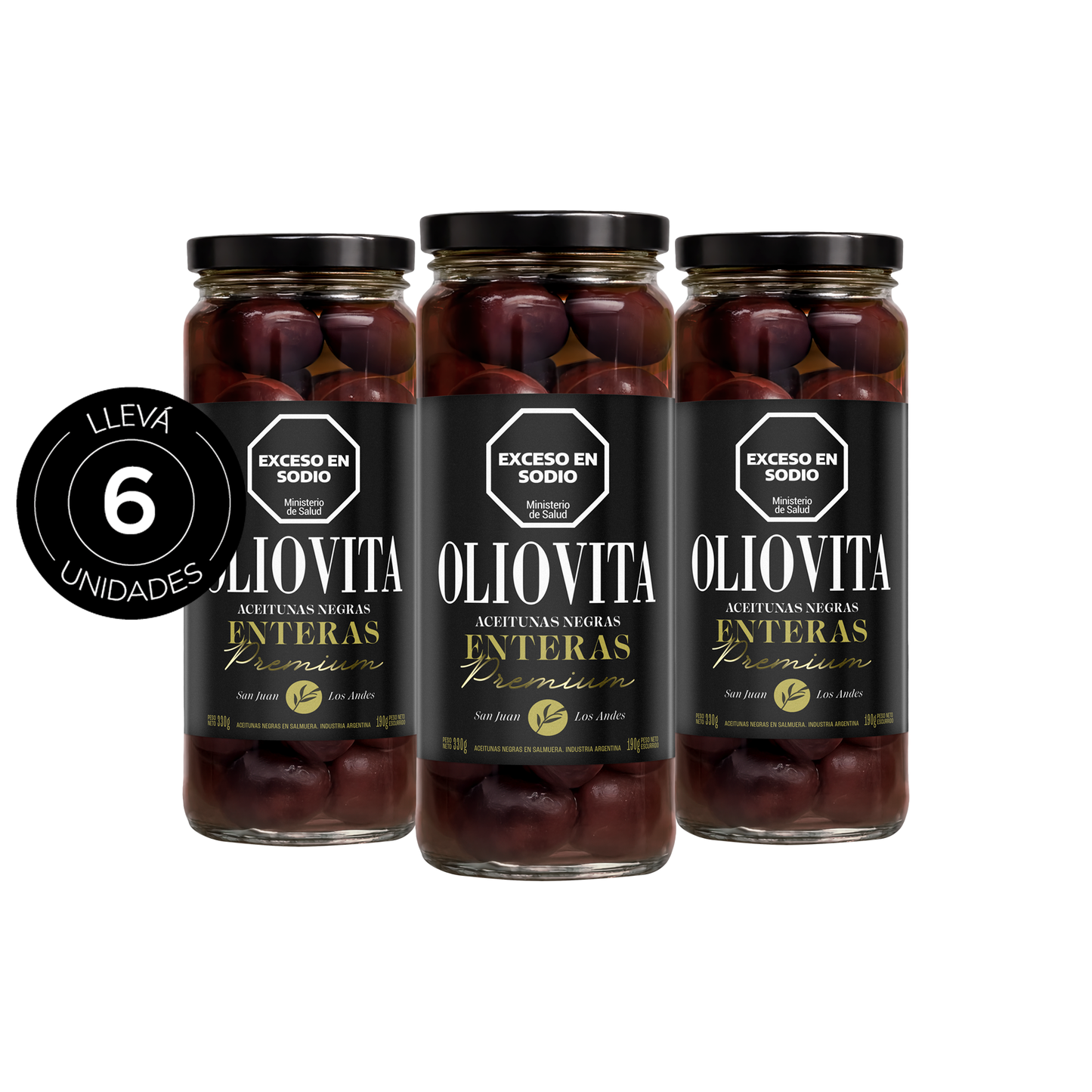 Aceitunas Oliovita Negras Enteras Premium Frasco x6