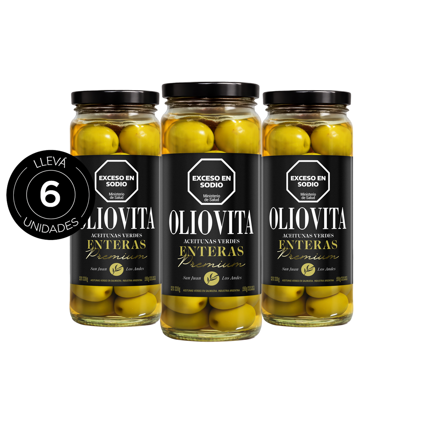 Aceitunas Oliovita Verdes Enteras Premium Frasco x6