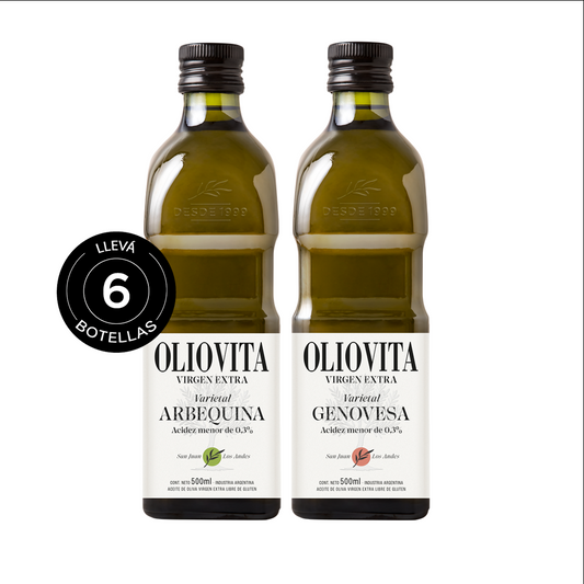 Aceite de Oliva Virgen Extra - Oliovita Mix Varietales Arbequina y Genovesa 6 unidades x 500ml