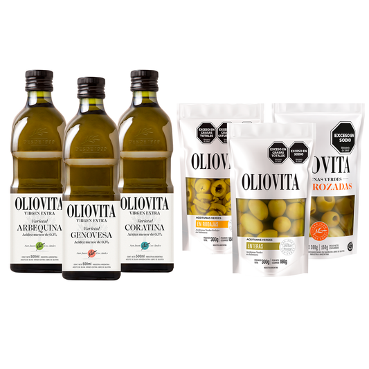 Oliovita Mix Varietales 3u x 500ml - Aceite de Oliva Virgen Extra + Aceitunas